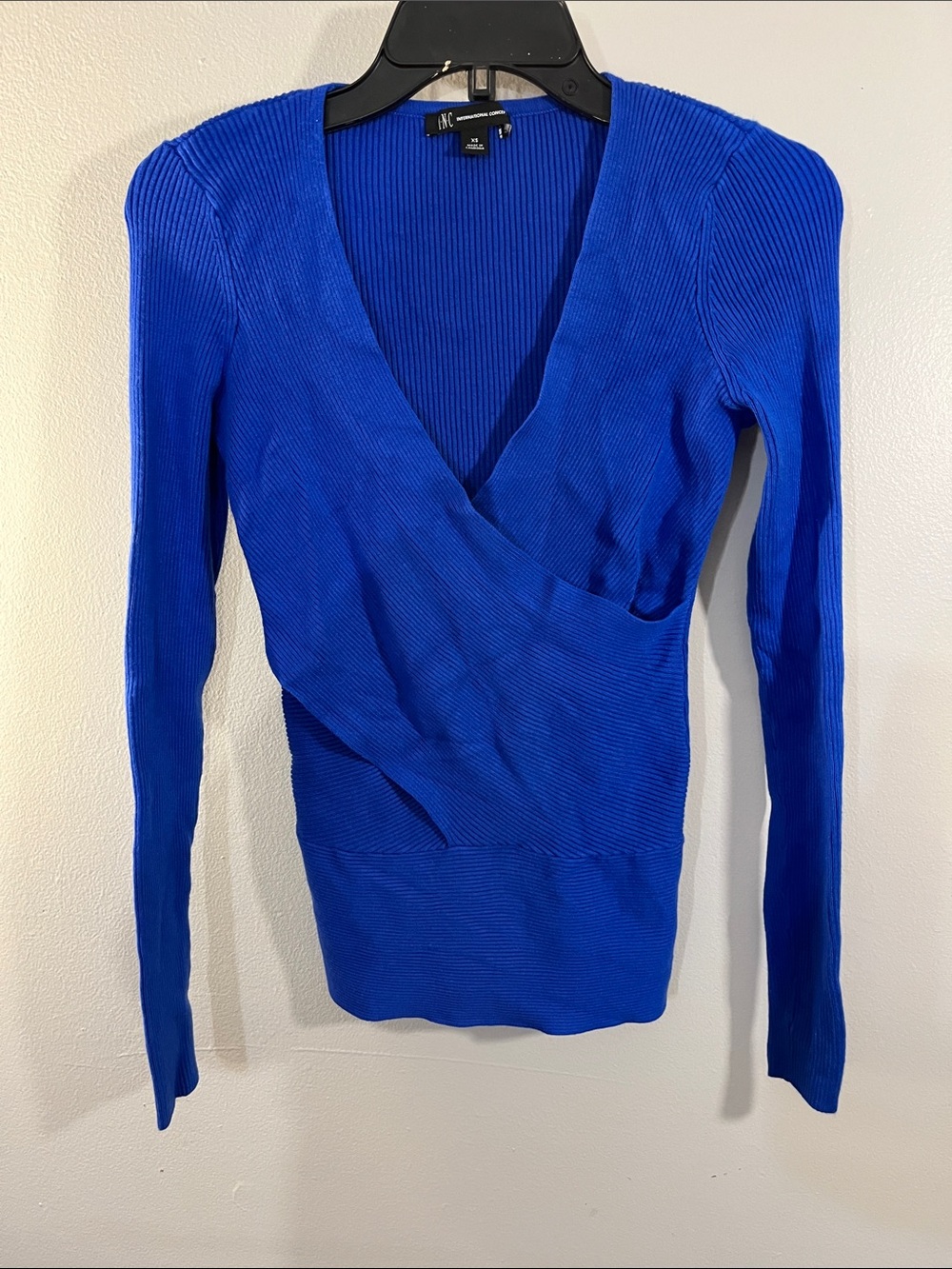 INC International Concepts Cobalt Blue Wrap Ribbed V-Neck Sweater